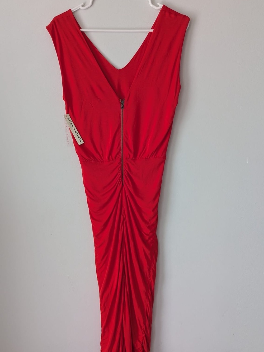 Classic Ruched V-Neck Red Dress